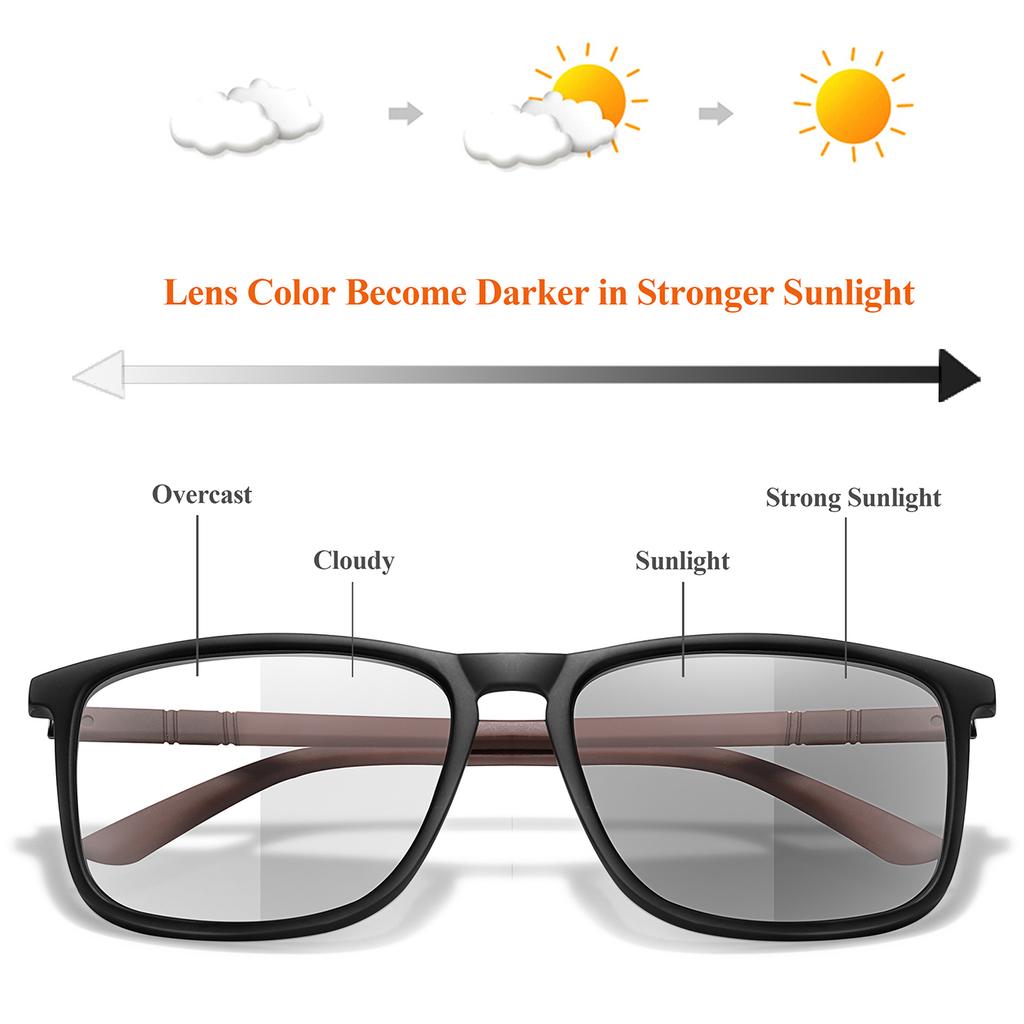 1/3 Pairs Anti Blue Light Photochromic Reading Glasses Classic Rectangular Eyeglasses for Business Professionals