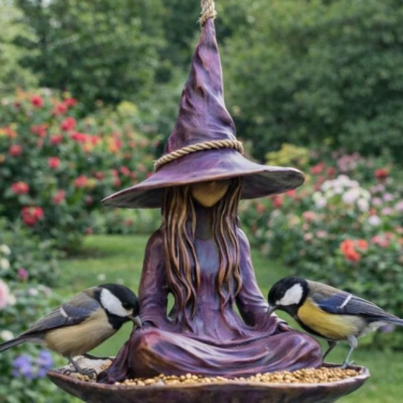 Resin Bird Feeder Outdoor Hanging Decor Witch Design Garden Yard Art