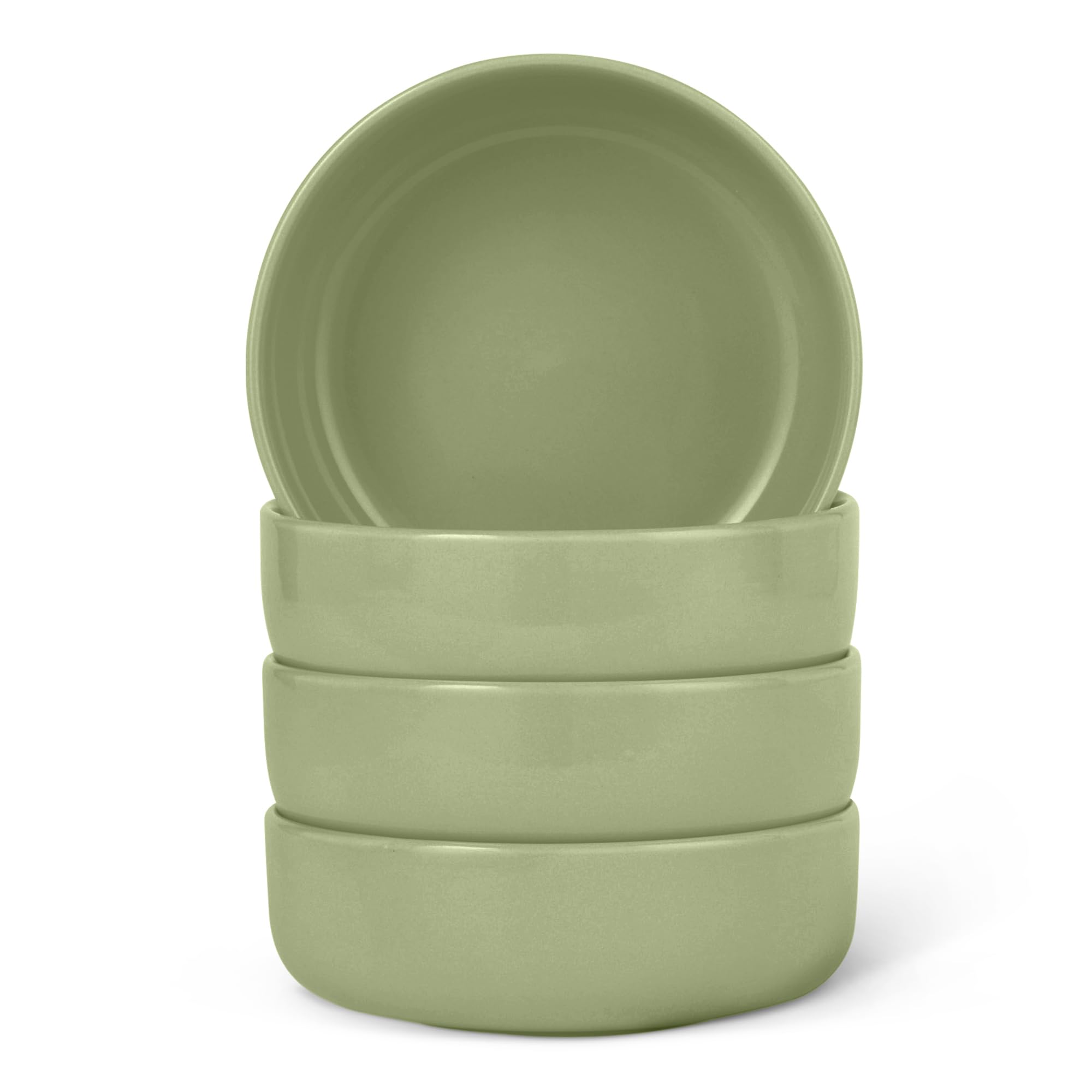 Amazon Basics Glazed Stoneware Bowl Set of Dishwasher Olive 4, Safe, 14.0cm, оливковый