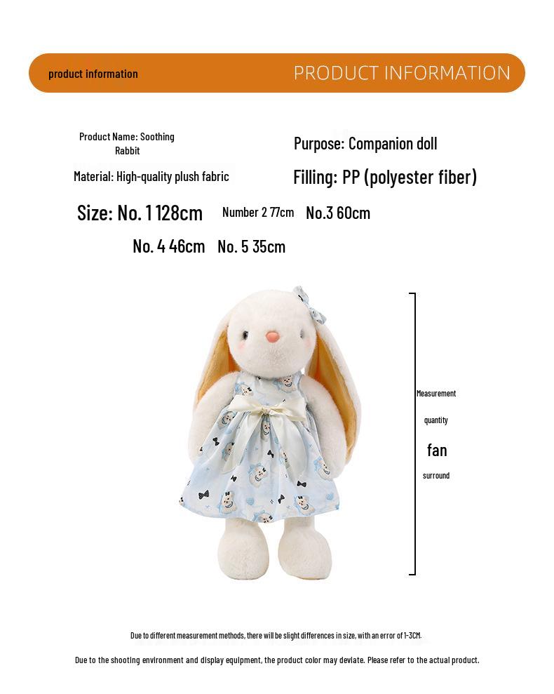 Large Lop-Eared Bunny Plush - Cute Floral Skirt Doll, Soothing Girl's Companion and Pet Healing Toy