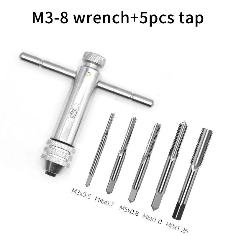 M3-8 M5-12 Adjustable T-Handle Ratchet Hand Tap Holder Wrench Extended Tapping Forward And Reverse Hand Tapping Accessories Tool