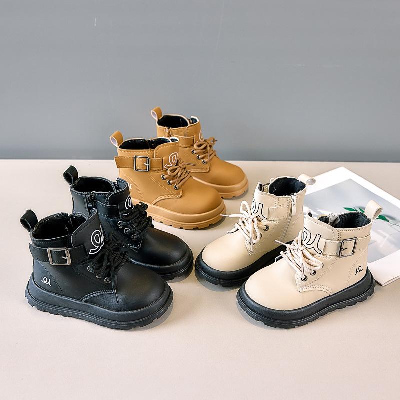 Retro British Style Child Boots Fashion Versatile Girls Shoes Soft Soled Boys Leather Boots Simple Girls Ankle Boot Zapatos