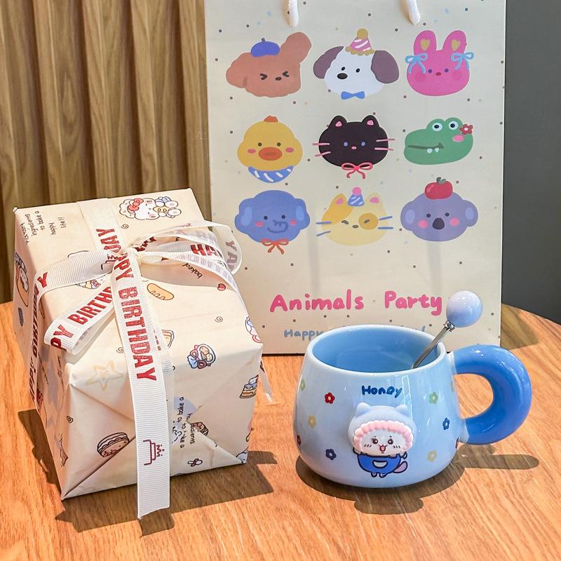 High Looking Cute Ceramic Cup Couple with Cup Girls Home Coffee Cup Children Mug Birthday Gift