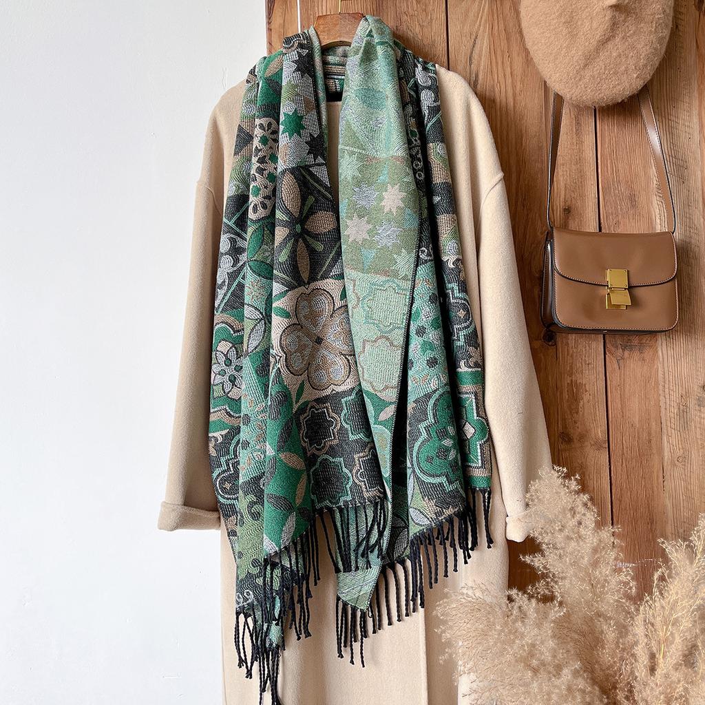 Winter Shape Jacquard Scarf High-end Thick Fringed Scarf Temperament Versatile Imitation Cashmere Warm Shawl