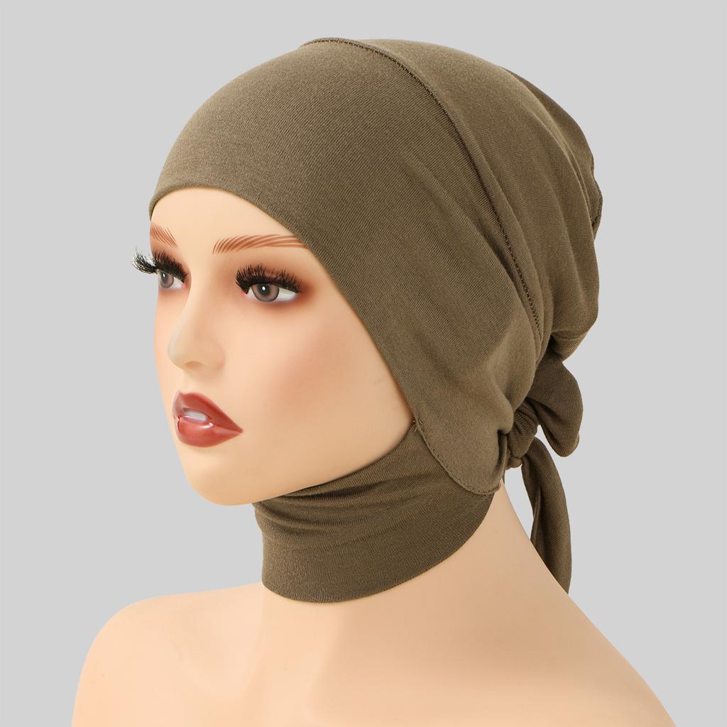 Muslim Women Instant Hijab With Straps Bonnet Soft Jersey Modal Tie Back Undercap Inner Cap Solid Stretch Turban Headband Eid