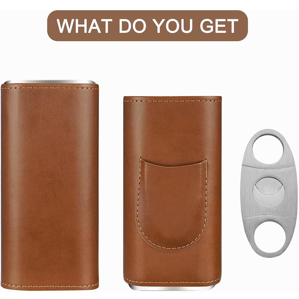 LMETJMA 3-Finger Leather Cigar Case with Cigar Cutter Portable Travel Cigar Holder Case Premium Cigar Carrying Case JT317
