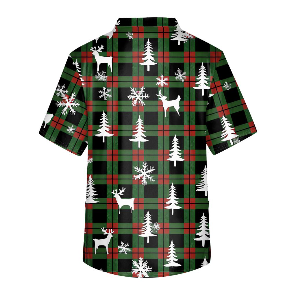 Men's Printing Short Sleeve V-neck Working Blouse Chest Pocket Carer Top