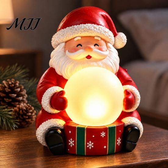 Christmas Gift for Family Friends Light Up Santa Claus Figurine, Statue Holding Glowing Crystal Ball, Warm Housewarming Winter Night Light,