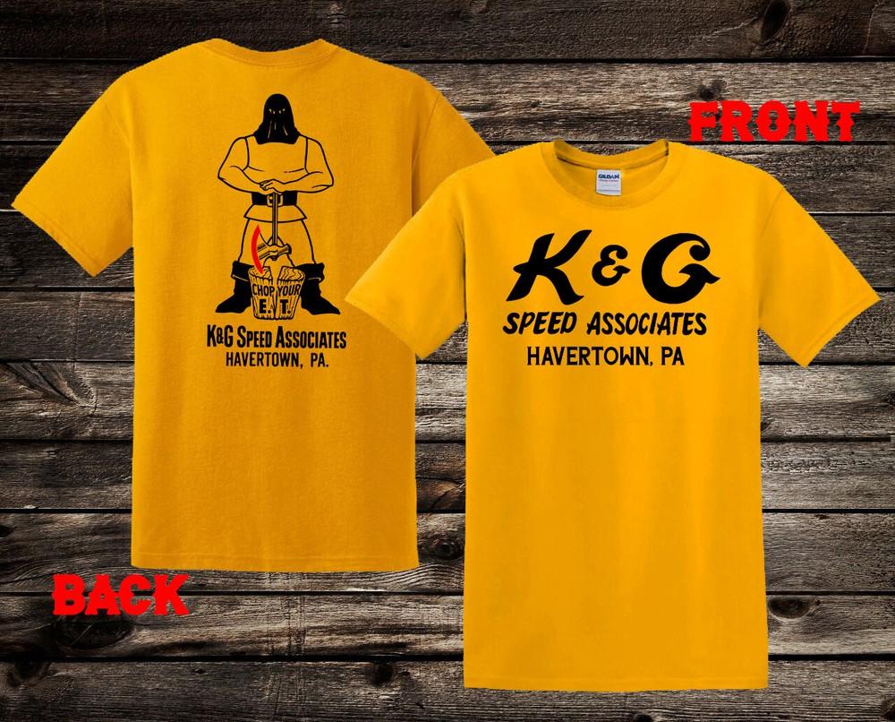 

Hot Rod Tee T Shirt Drag Race KG Speed Associates PA Speed Shop KandG Front and Back 4XL