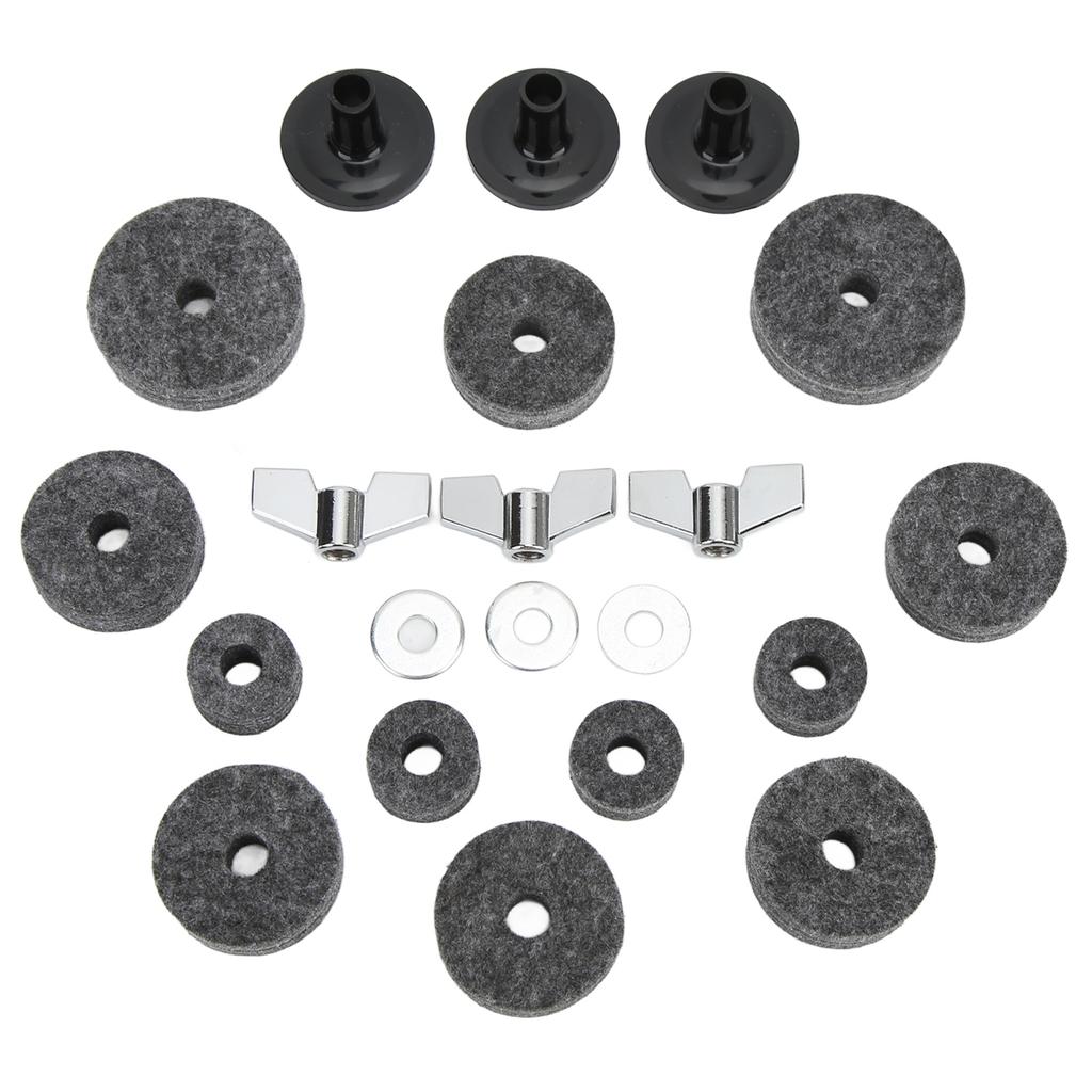 21Pcs Cymbal Replacement Accessories Felts Sleeves Wing Nuts Washers for Hi Hat Clutch CupGrey