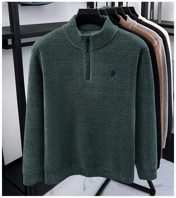 Men's Trendy Fleece Zipper Sweater - Loose, Warm, Plus Velvet, Half-High Collar Knitwear for Winter
