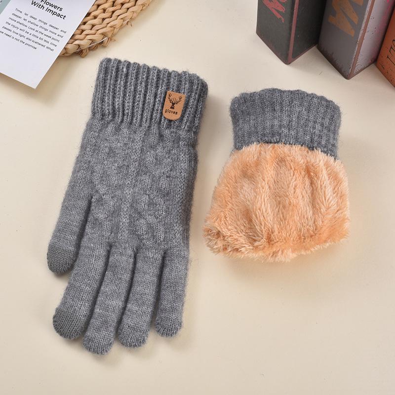 Unisex Cross-Stitch Winter Gloves: Velvet-Lined, Touchscreen, Warm Wool