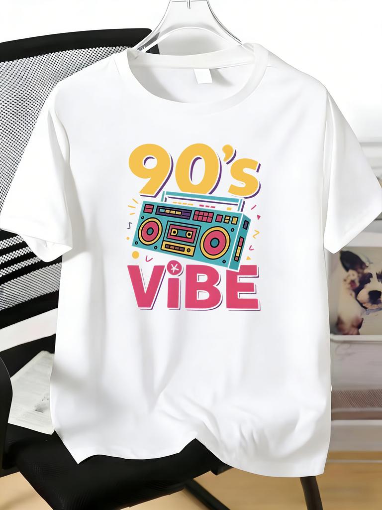 Unisexs Tee Retro 90s Vibe Boombox Radio Graphic Print Cotton Short Sleeve Male Casual Streetwear Outdoor Daily Basic Fashion Top