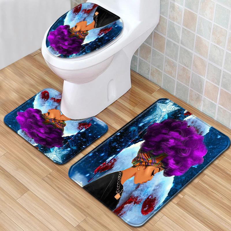 African Women'S Bathroom Floor Mat Three-Piece Bathroom Carpet Toilet Mat Set Doormat Bathroom Non-Slip Mat