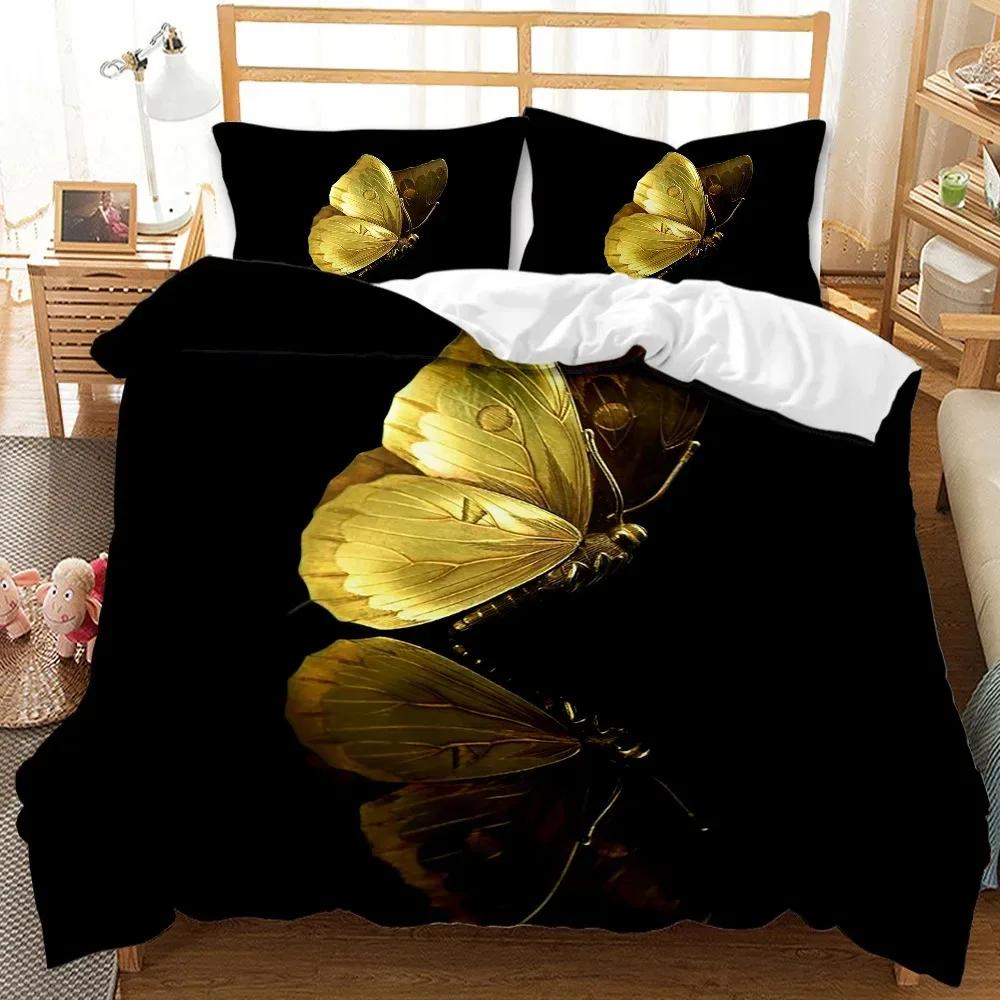 

Gold Butterfly Duvet Cover Set for Girls Gold and White Butterflies Bedding Sets Flying Butterfly Black Luxury Comforter Cover 70x133cm