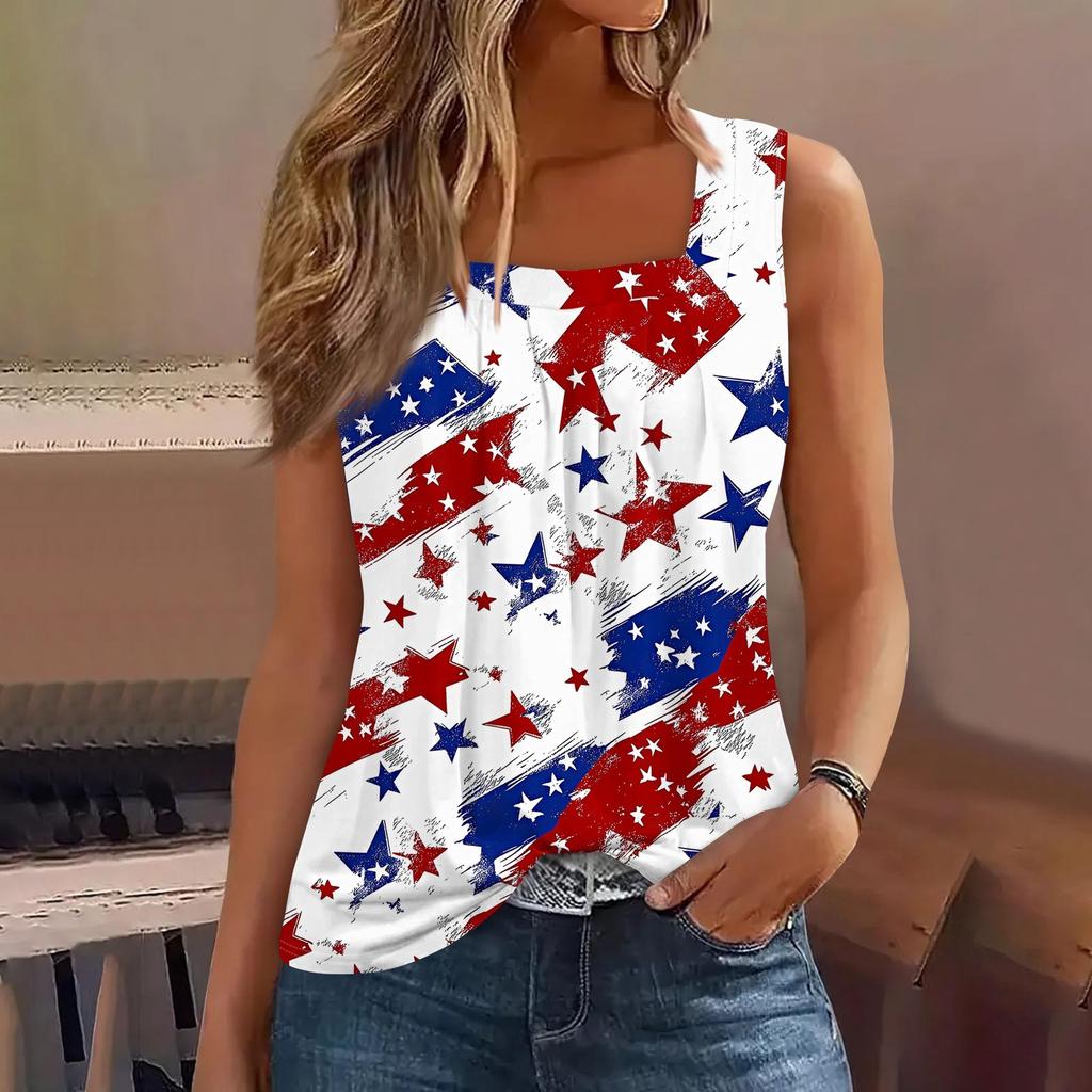 Tílko s čtvercovým límečkem Dámské tílko s potiskem Tričko Volný střih bez rukávů