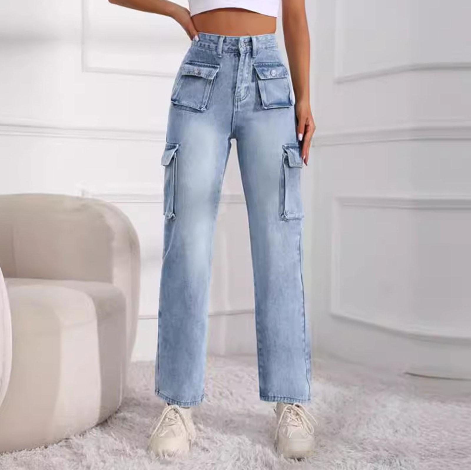 

Модные мешковатые джинсы-карго с несколькими карманами для девочек XXL светло-синий