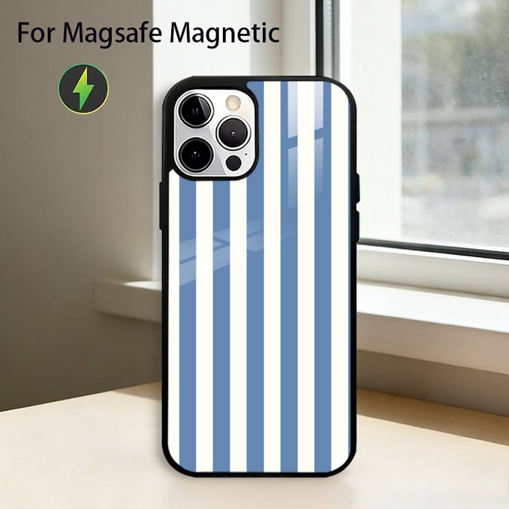 L-light blue stripeds Phone Case For iPhone17,16,15,14,13,12,11 Plus,Pro Magnetic with Magsafe Wireless Charging