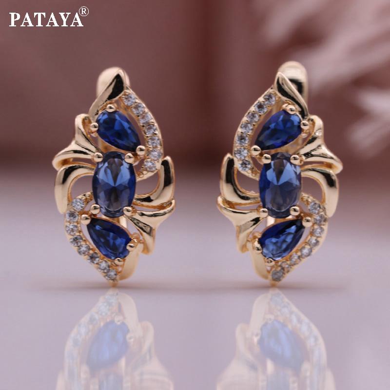 

PATAYA Цвет розового золота Рождественский подарок Синие серьги-капли с искусственным цирконом
