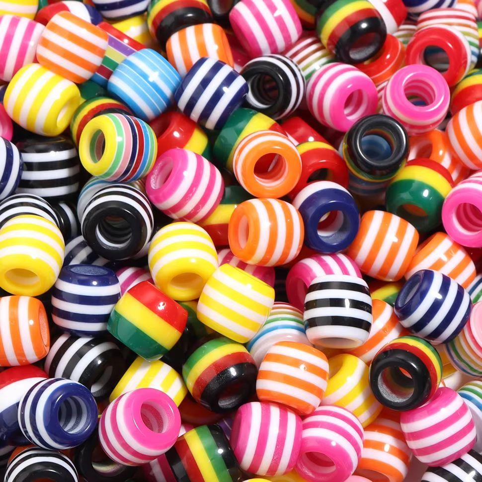 50pcs/Lot Rainbow Color Stripe Resin Beads Barrel Shape Loose Spacer Beads For Jewelry Making DIY Bracelet Necklace Accessories