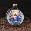 A vintage style holy Jesus pendant Jesus blessing glass pendant necklace fashion accessories suitable for daily wear