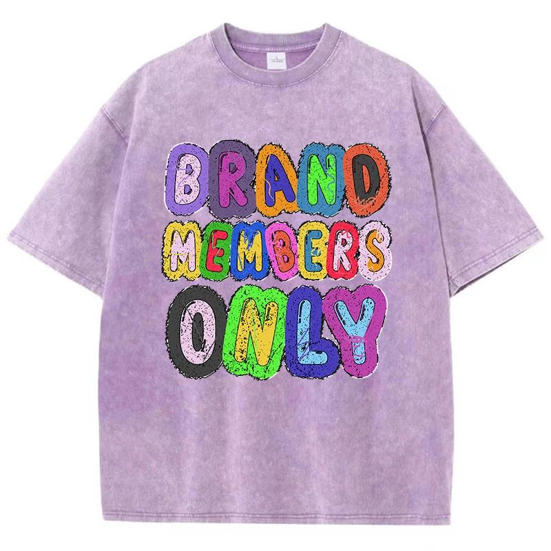 Casual Women Washed T-Shirts Brand Members Only Letter Printed Tops Cotton Distressed Crewneck Oversize Tees Vintage Clothes S