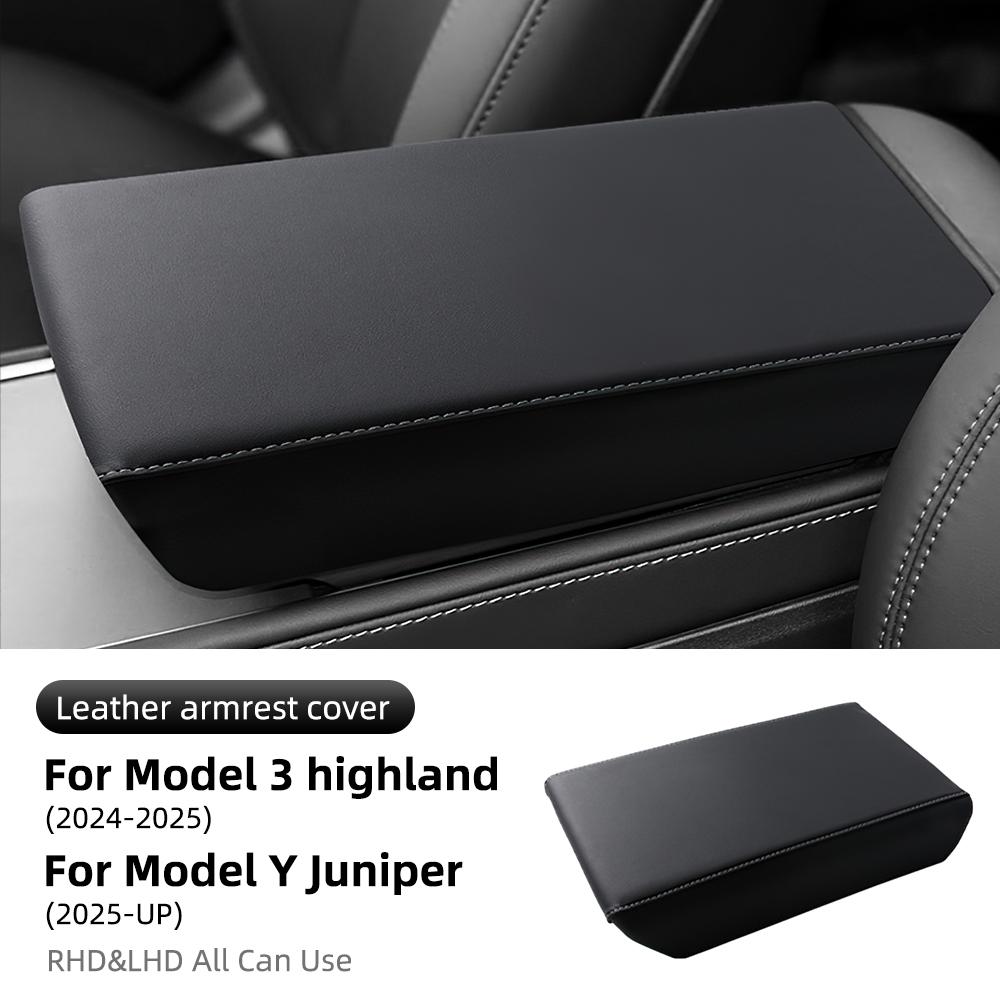 Leather Armrest Box Protective ABS Cover For Tesla Model Y Juniper 2025-2020 Model 3 Highland 2025-2018 Arm Rest Lid Accessories