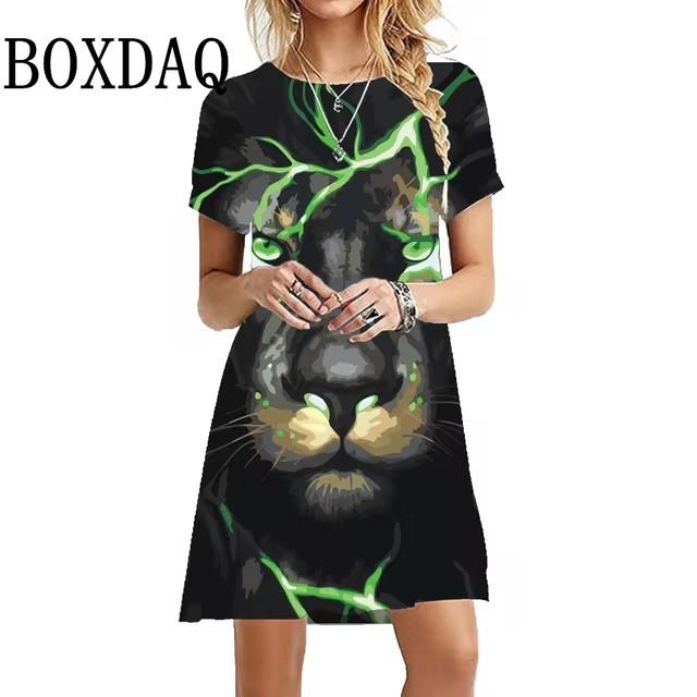 3D Digital Printing Dresses Women's Summer Short-sleeved O-neck Casual Loose Dress