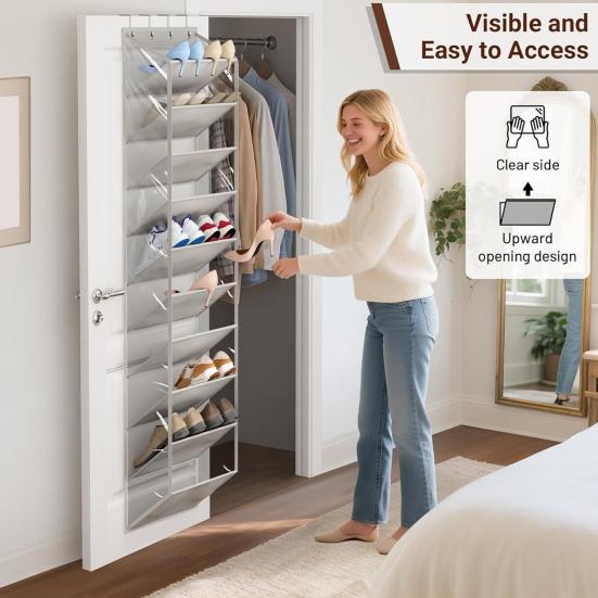 10 Tier Clear Over the Door Shoe Organizer 10 Large Deep Pockets Fit 20