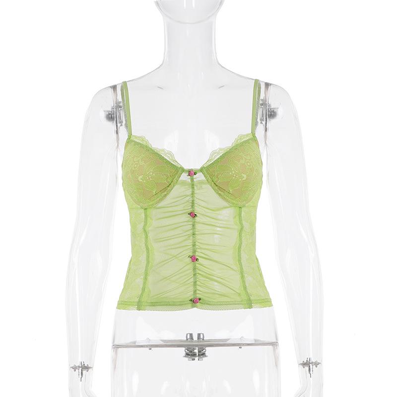 Lace Patchwork Mesh See-Through Camisole - Sexy Floral Vacation Top for Women