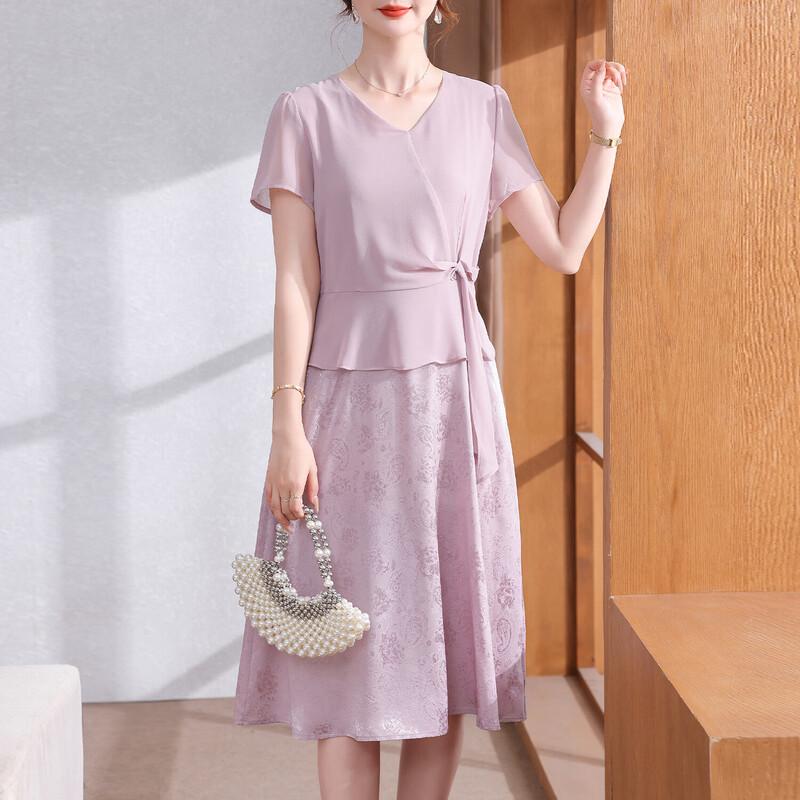 Women s Summer Chiffon Short-Sleeve Midi Dress 3XL