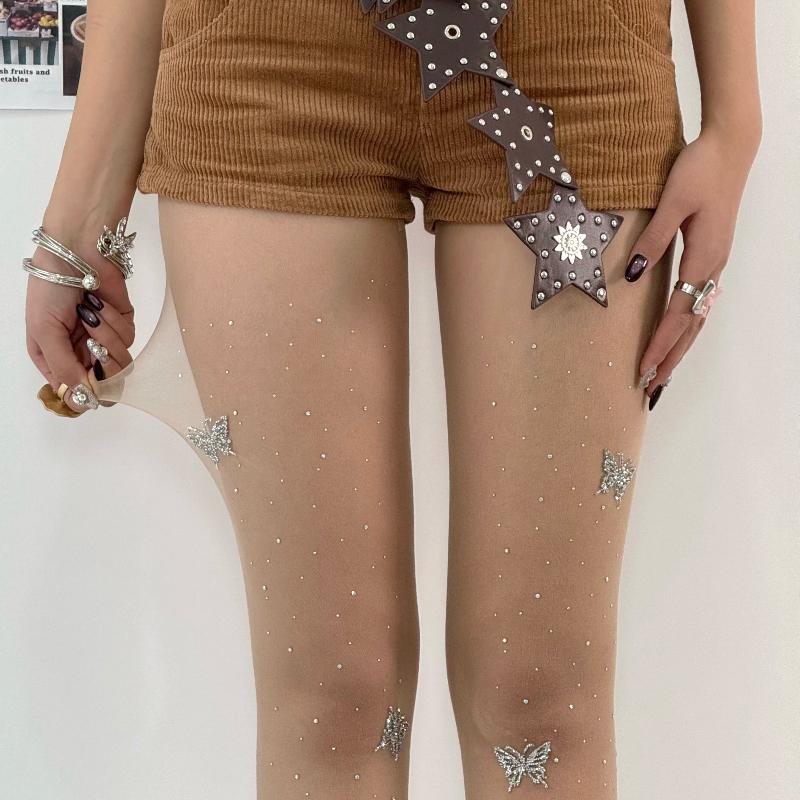 Sweet 3D Butterfly Diamond Stockings Spring New Y2K Spicy Girl Girl Pantyhose Jk Lolita Cute Skirt Accessories Stockings