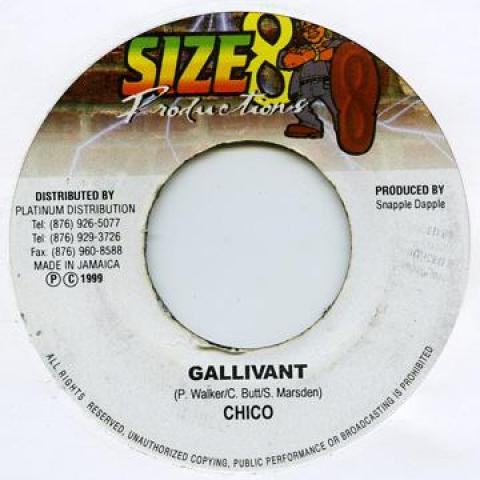 

7-дюймовая пластинка CHICO - Gallivant NONE Размер 8 1999 Ямайка Регги, Ска и Даб Б/У