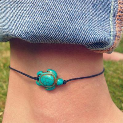 Kobiety Boho Turquoise Turtle Ankle Chain Anklet Bransoletka Foot Chain Biżuteria plażowa