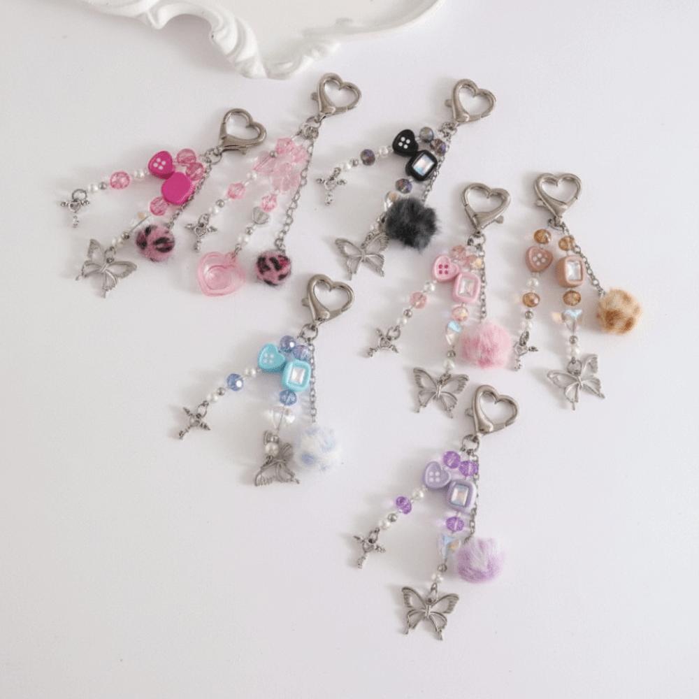 Handmade Beaded Keychain Pearl Heart Beaded Star Pendant Keychain DIY Charm Keychain For Backpack