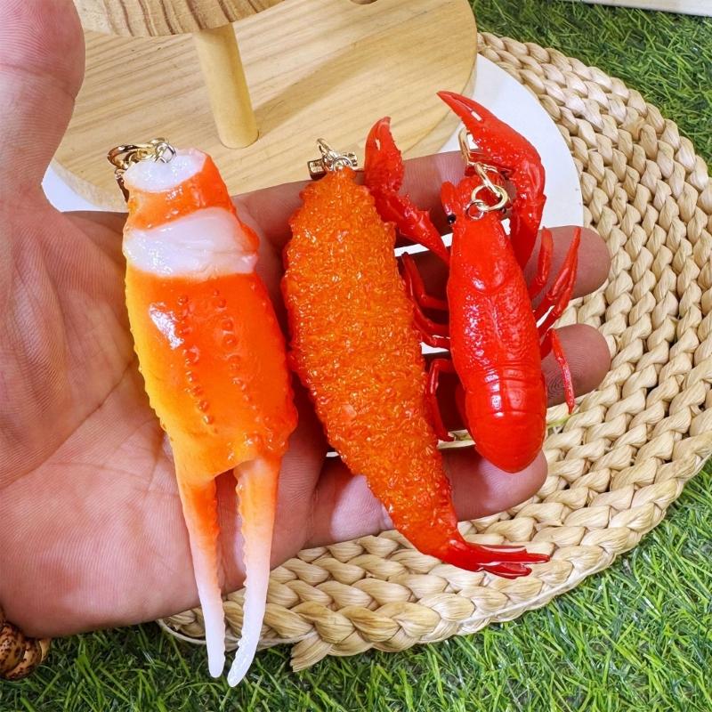 Realistic Food Keychain Set PVC Mini Crab Lobster Keyring Creative Novelty Fun Gift for Car Key Backpack Lovers Friend Party Decoration