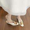 Viereckschnalle High-End Viereckkopf Halbschuhe Damen Retro Ein-Pedal Flachboden Taschenkopf Sandalen