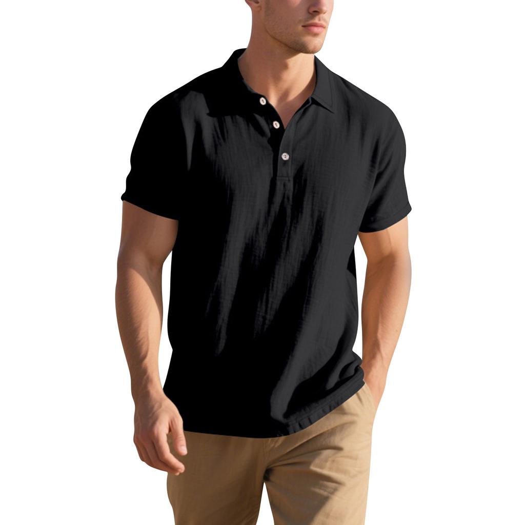 Men's Short-sleeved Shirt  Linen Loose Fit  Casual Collar  Men's T-shirt