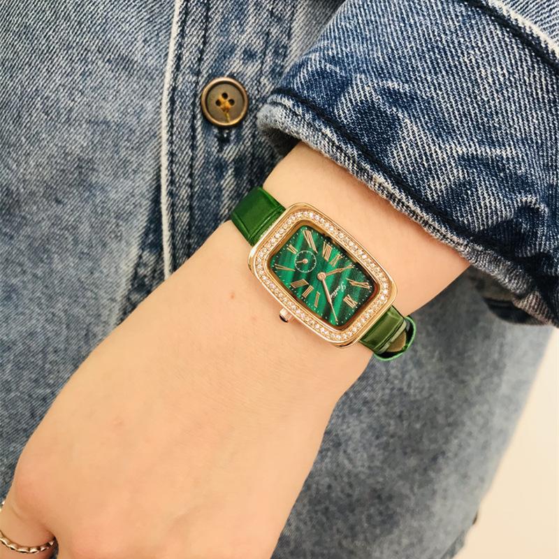 Rectangle Watch Women S Small Green Watch Fashionable Retro Simple Leather Waterproof Women S Watch Watch