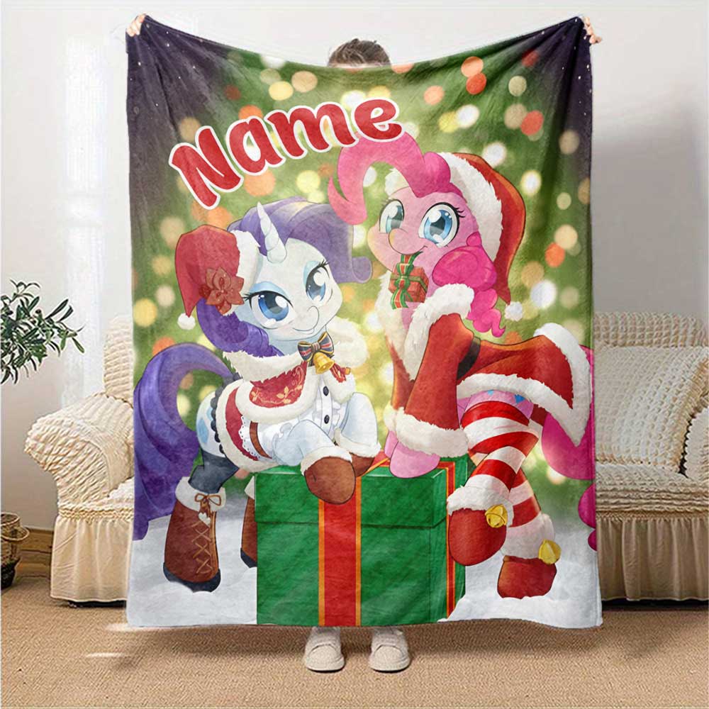 Little Pony (18) Customize Text Blanket Throw Customizable Blanket Soft Warm Cozy Versatile for Sofa Seaside Bedding Office for All Occasions