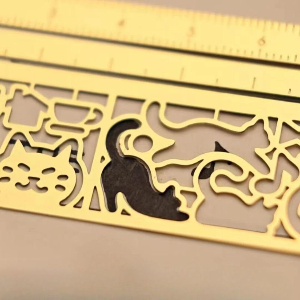 Cat Pattern Metal Stencil Ruler Dual-Sided Template Tool for Journaling Scrapbooking and Drawing Kawaii School Supplies