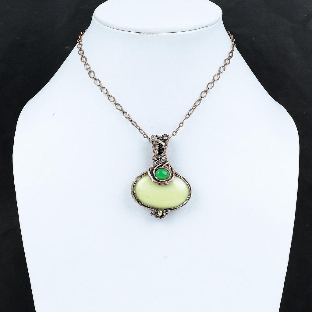 Serpentine Gemstone Pendant Copper Wire Wrapped Pendant Green Chalcedony Pendant Wire Wrap Jewelry Handmade Pendant Copper Jewelry For Gift