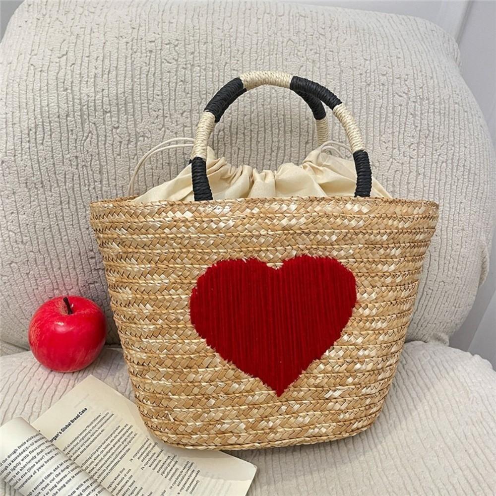Embroidery String Straw Tote Bags Coconut Tree Design Sweet Casual Woven Handbags Bohemian Style New Design