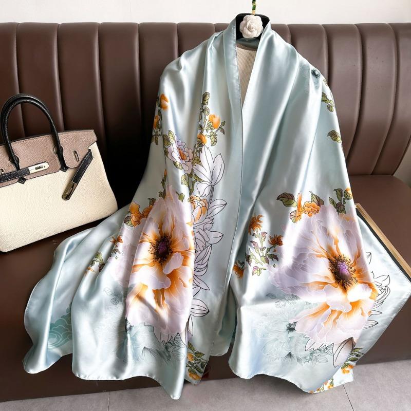 New Lijin Forged Long Scarf Cashew Feather Printed Silk Scarf Fashion Ladies Satin Outer Shawl
