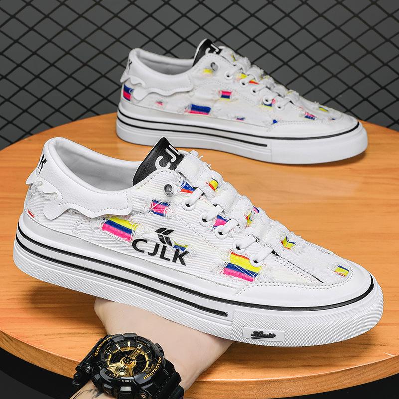Frühlings Herrenschuhe Neue Atmungsaktive Zerrissene Canvas Schuhe Koreanischer Stil Trendige Vielseitige Schuhe für Herren Ein-Fuß-Tritt Schuhe