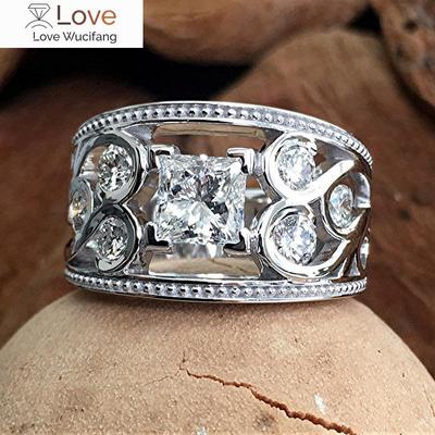 Trendy Female Engagement Rings with Shiny Princess Square CZ Luxury Party Wedding Bands Hollow-out Design Accessories