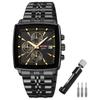 SKMEI Men's Square Stylish Analog Watch Black Stainless Steel Waterproof Business Casual Chronograph Big Face