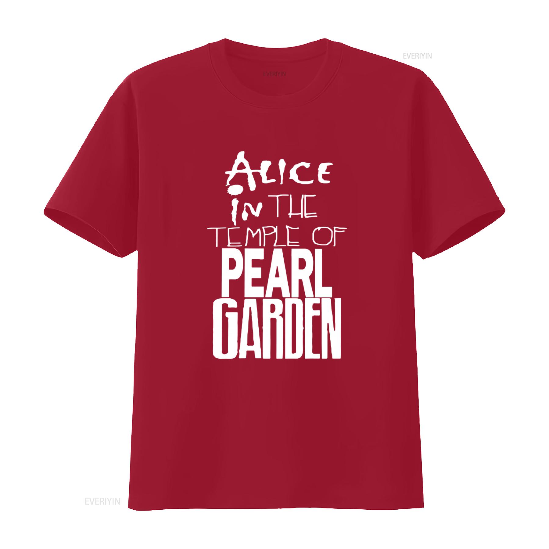 

Alice in the Temple of Pearl Garden Print T Shirt Unique Design for Trendy Fashion Lovers vintage Washed Slightly Soft S