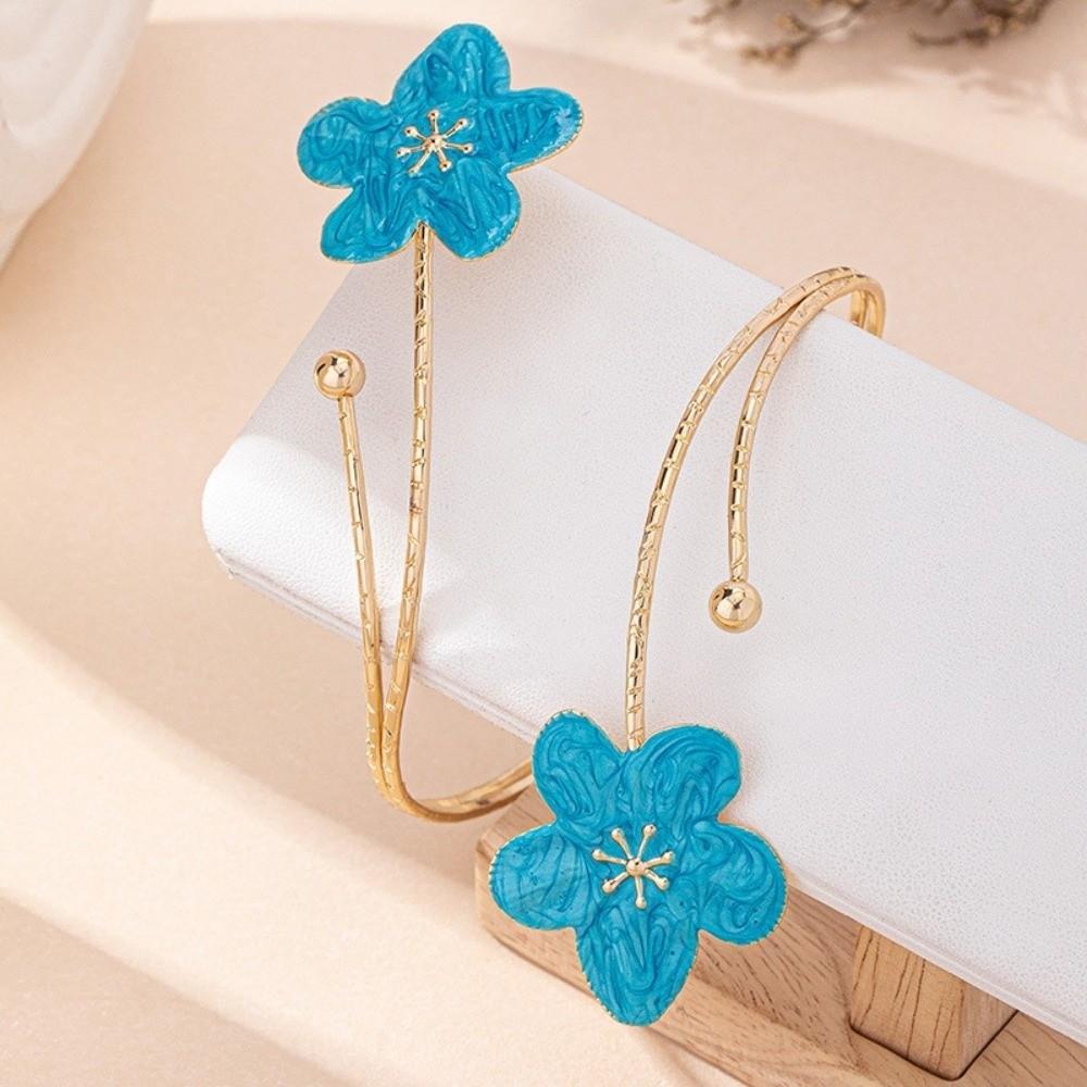 Colorful Open Arm Bangle Zinc Zinc Alloy Armband Elegant Flower Bracelet  Hand Jewelry