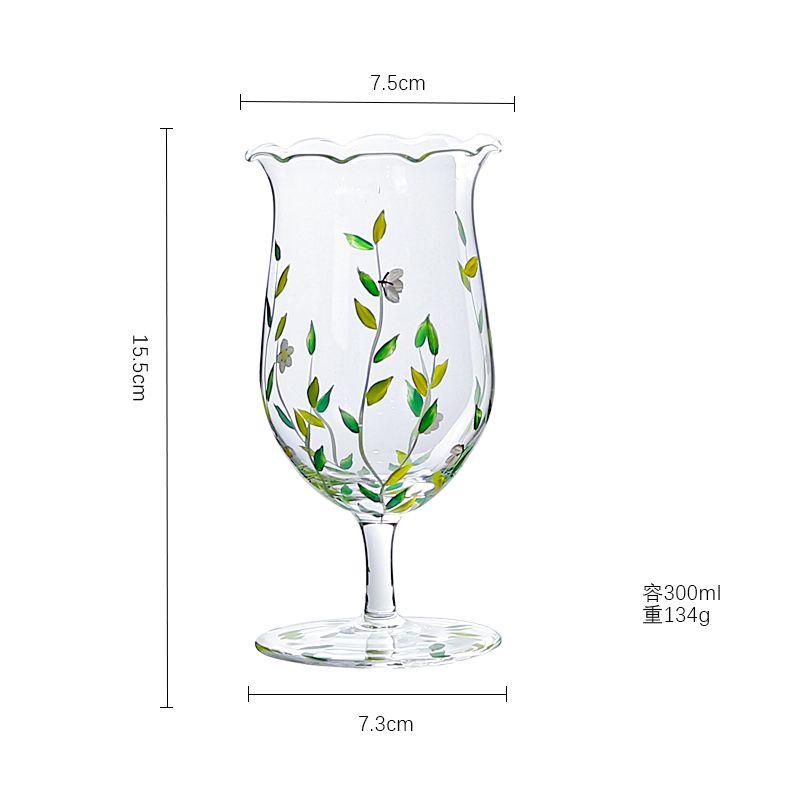 

Spring Green Branch Transparent Glass Cup,High Footed Skirt Edge Wine Glasses,High-value Whiskey Cocktail Glass, Bar Accessories 301-400ml